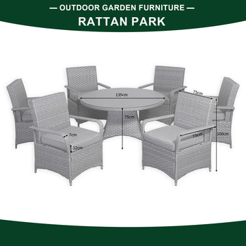 Victoria Range Round Dining Set Table with 6 Chairs in Slate Grey Weave(#508)